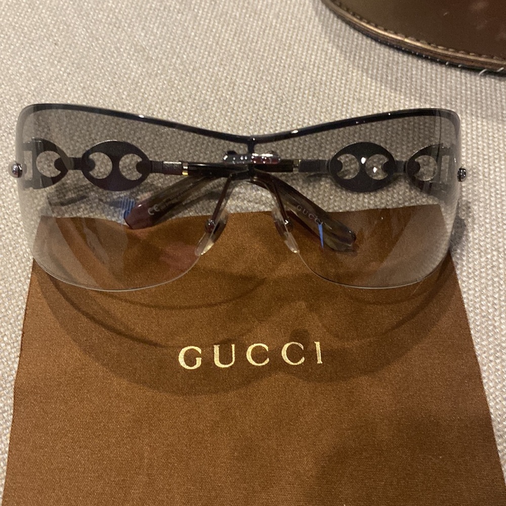Gucci shield gradient sunglasses with original box and Gucci eyeglass cleaner